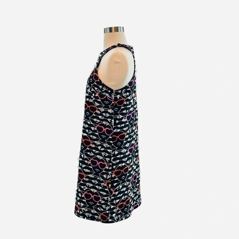 Hutch Anthropologie Pink/Black Sleeveless Halter Dress Novelty Sunglasses Print